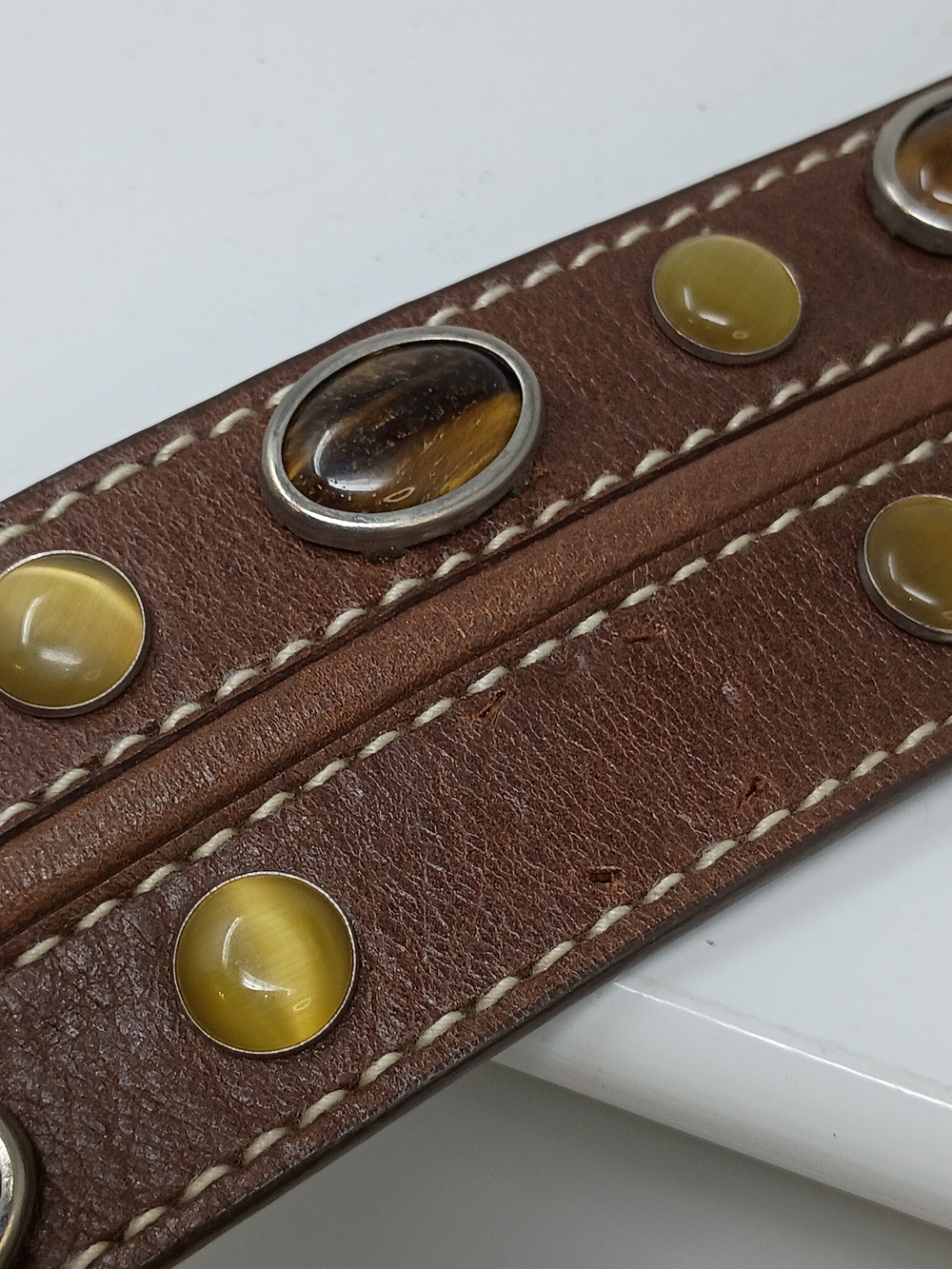 Michaels Kors Brown Leather Belt, Brass Buckle with Stud Accents - Picture 7 of 13